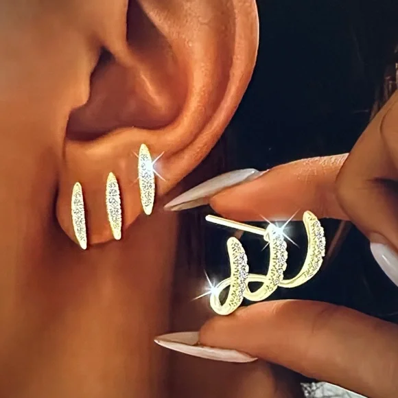 Sparkling Gold and Silver Women's Earrings - Picture 1 of 3